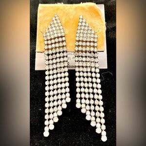 Genevieve Silver Crystal Drop Earrings VTG Chandelier Dangle Sparkling Glam Gift